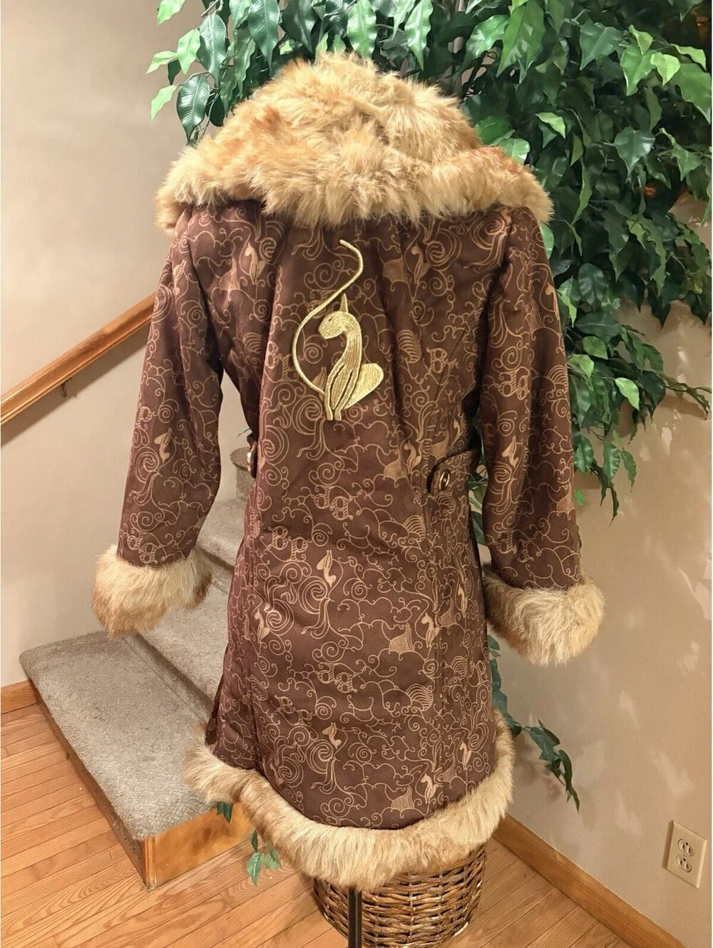 Vintage Baby Phat Coat Brown AOP Faux Fur Lined Girls Size 6X Y2K Penny Lane